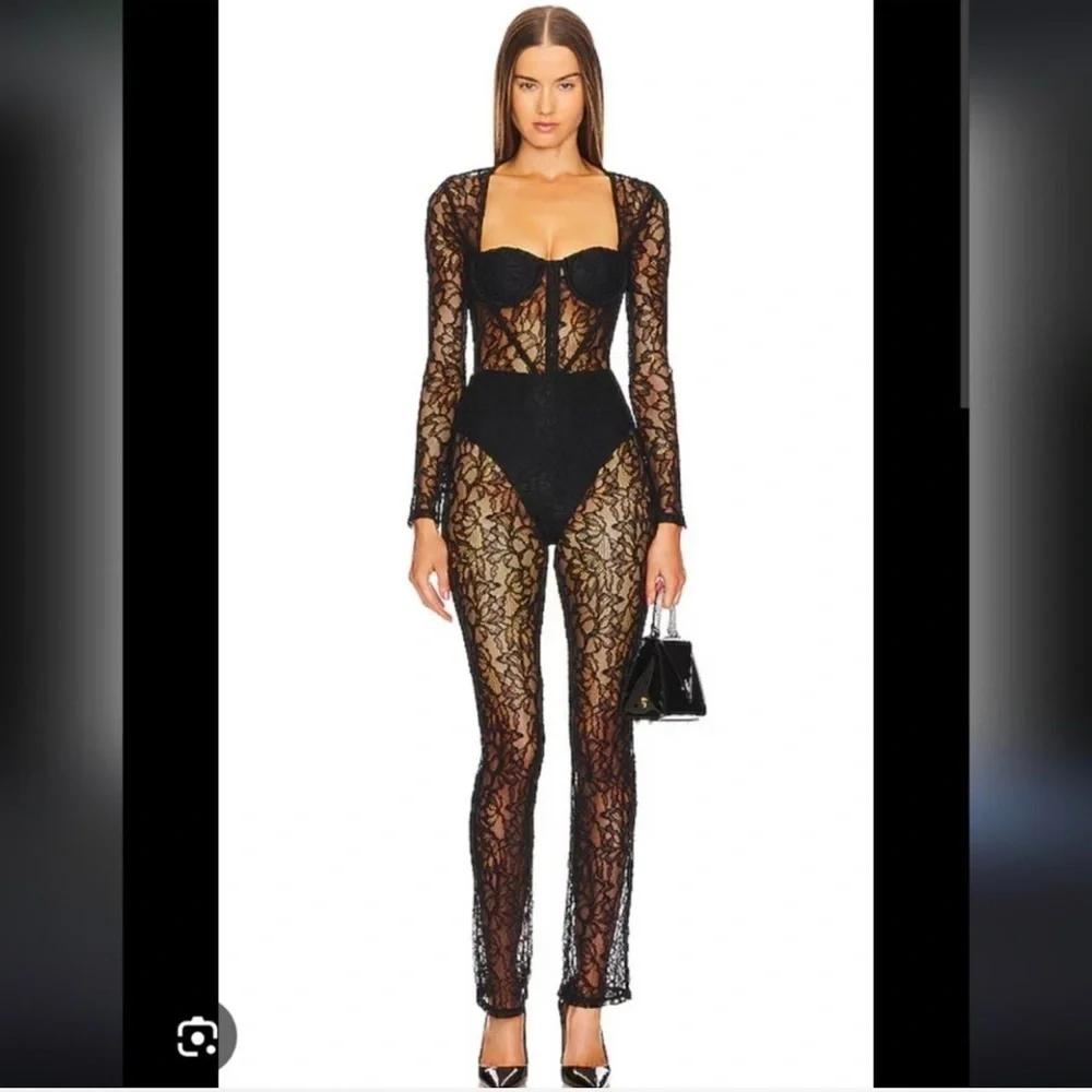 NWT Michael Costello Black Lace Design Jumpsuit‎